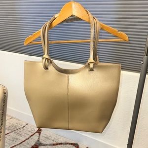 Champagne Tote Bag with Textured Vegan Leather and Comfort Handles